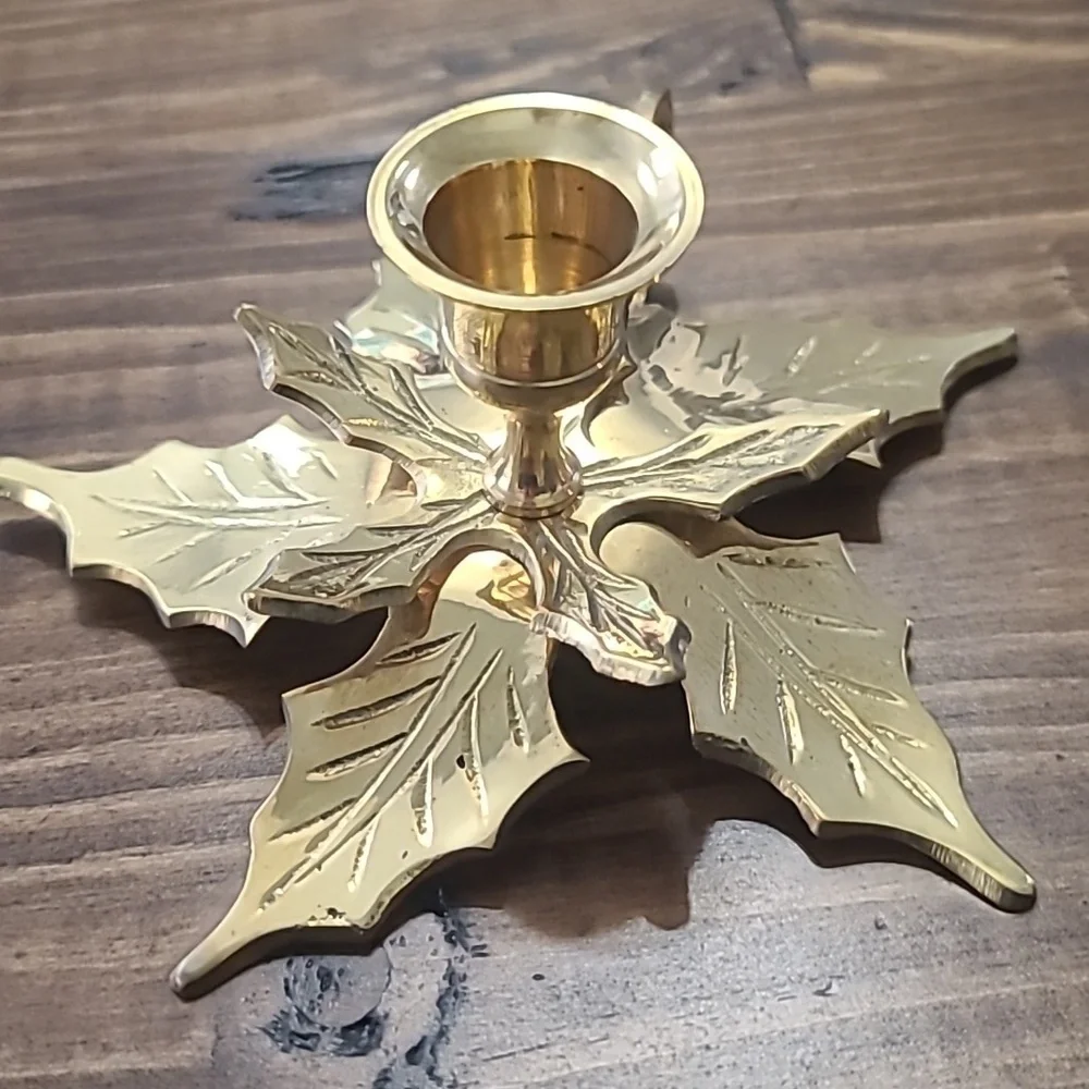 Vintage Solid Brass Leaf Candle Holder